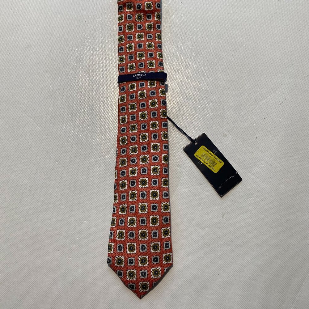 NEW- Mens Italy Made Cremieux Slim Neck Tie Silk Cotton Multi Geometric $60-A49